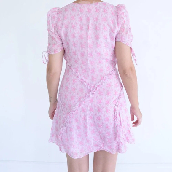 LoveShackFancy  Rose Patch Pink Floral Posh Ruffle Mini Dress 6 NWT - Picture 3 of 11